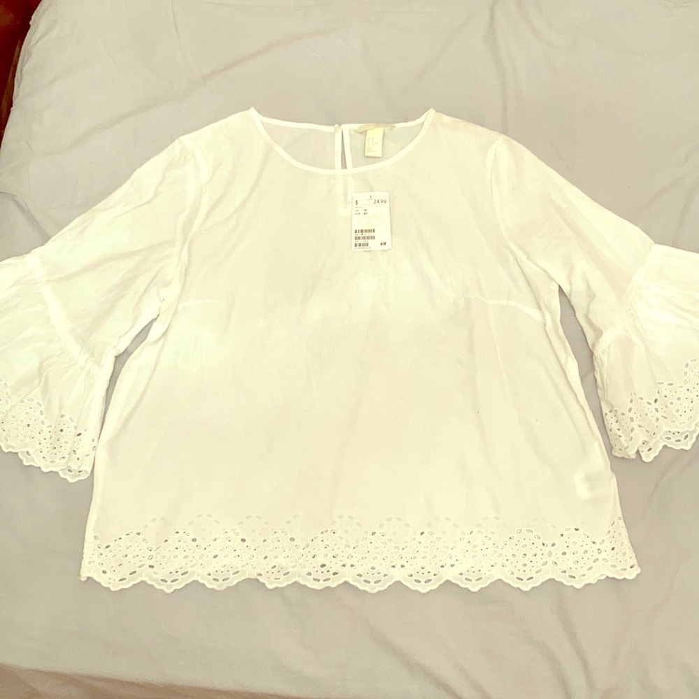 NWT - H&M white peasant blouse with eyelet details